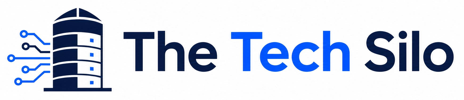 A minimalist tech logo featuring a stylized charcoal gray 'T' and 'S' forming a circuit path with a glowing orange node, alongside the text "The Tech Silo" and its enterprise software tagline.