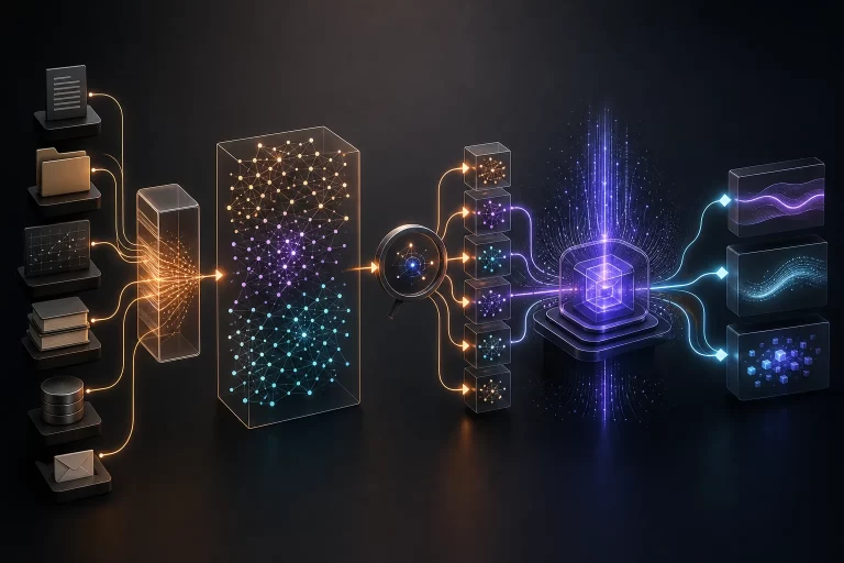 Trusted knowledge sources transformed into vectors, retrieved through search and supplied to an enterprise AI model.